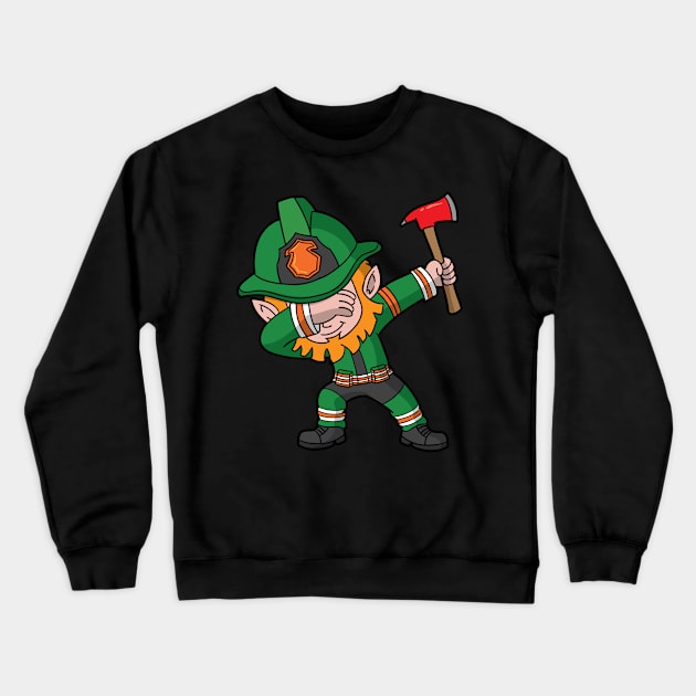 St Patricks Day Dabbing Leprechaun Fireman Crewneck Sweatshirt by E